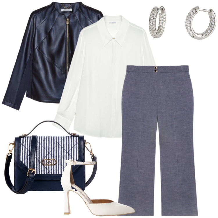 Outfit donna - La borsa a righe. Stile Bon Ton per Cerimonia. Abbinamento con borse a mano, orecchini, décolleté, pantaloni, blazer, camicie.