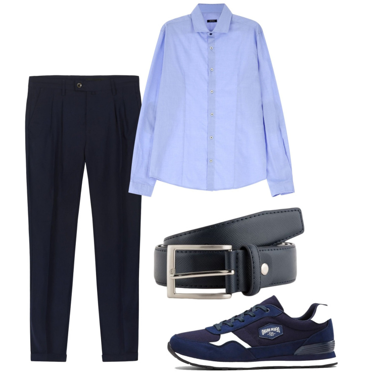 Outfit uomo - City. Stile Casual per Tutti i giorni. Abbinamento con sneakers, camicie, pantaloni, cinture.