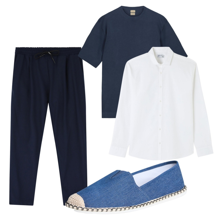 Outfit uomo - City. Stile Casual per Tutti i giorni. Abbinamento con espadrillas, camicie, pantaloni, t-shirt.