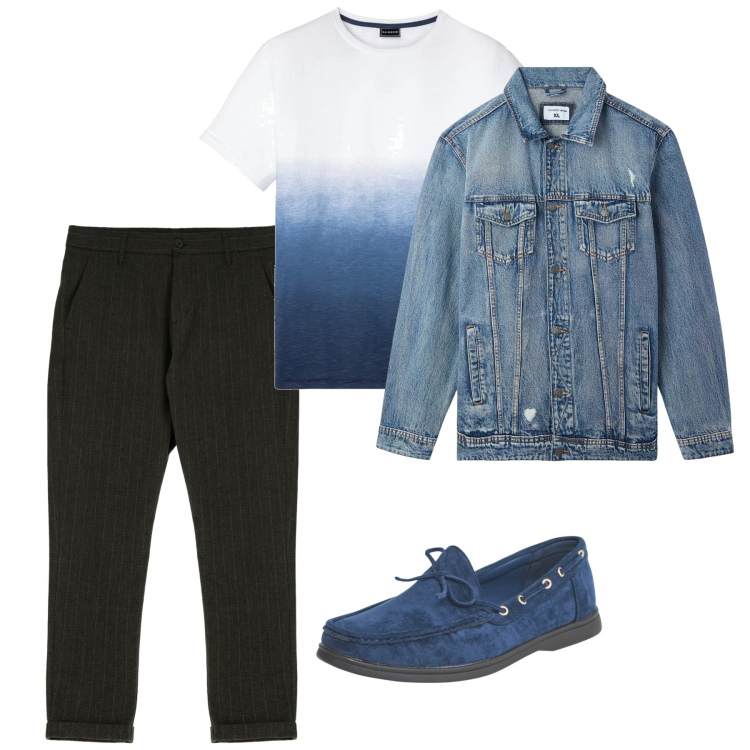 Outfit uomo - City. Stile Casual per Tutti i giorni. Abbinamento con t-shirt, giacche, scarpe stringate, pantaloni.