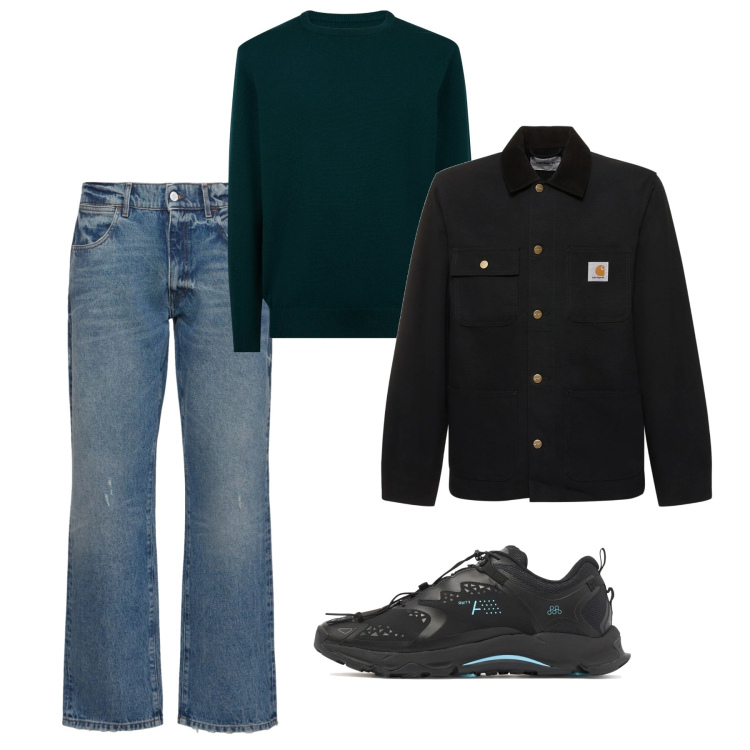 Outfit uomo - Marzo pazzo. Stile Casual per Tutti i giorni. Abbinamento con maglieria, cappotti, sneakers, jeans.