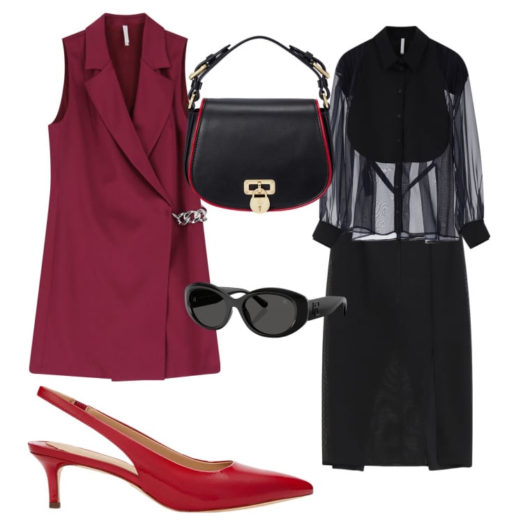 Outfit donna - Imperial Vibes: moda che parla di te. Stile Glamour per Ufficio. Abbinamento con camicie, vestiti corti, gonne, occhiali da sole, borse a tracolla, décolleté.