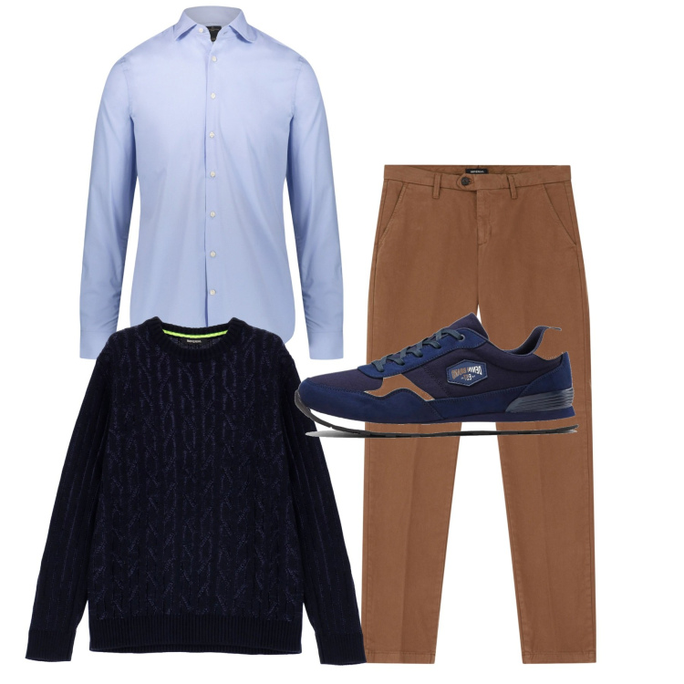 Outfit uomo - City. Stile Casual per Tutti i giorni. Abbinamento con sneakers, maglieria, pantaloni chino, camicie.