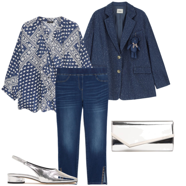 Outfit donna - Accessori argentati. Stile Chic per Cerimonia. Abbinamento con blazer, jeggings, pochette, camicie, scarpe col tacco.