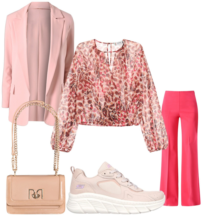 Outfit donna - Pesca & co.. Stile Bon Ton per Tutti i giorni. Abbinamento con pantaloni a palazzo, blazer, borse a tracolla, bluse, sneakers.