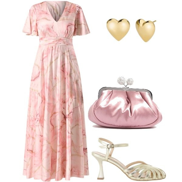 Outfit donna - Cerimonia romantica. Stile Romantica per Cerimonia. Abbinamento con sandali col tacco, orecchini, vestiti lunghi, pochette.