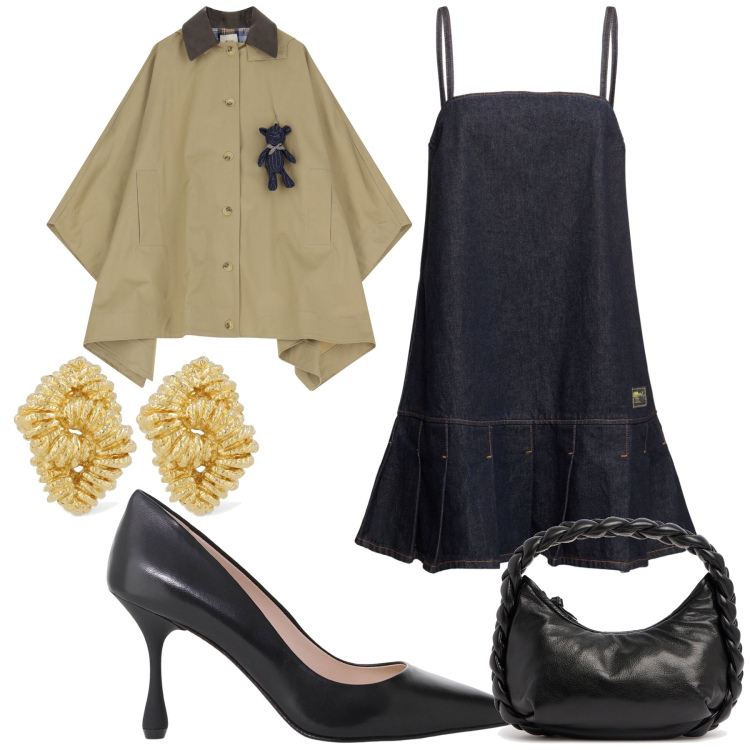 Outfit donna - L orsetto elegante. Stile Glamour per Serata fuori. Abbinamento con décolleté, trench, vestiti corti, orecchini, borse a mano.