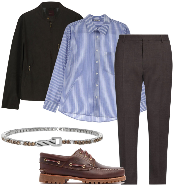Outfit uomo - La camicia a righe. Stile Business/Elegante per Ufficio. Abbinamento con pantaloni, braccialetti, camicie, giacche, scarpe stringate.