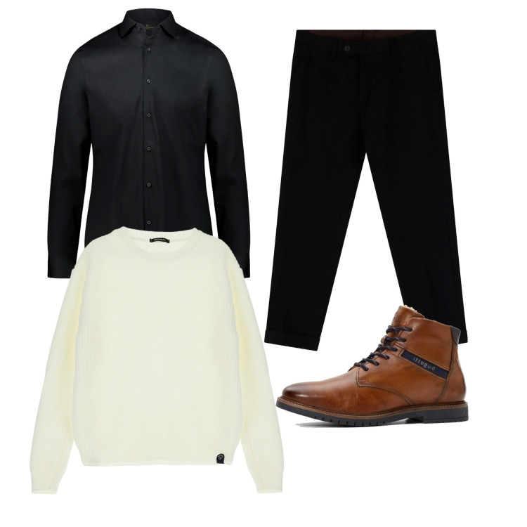 Outfit uomo - City. Stile Casual per Tutti i giorni. Abbinamento con stivali e stivaletti, pantaloni chino, maglieria, camicie.