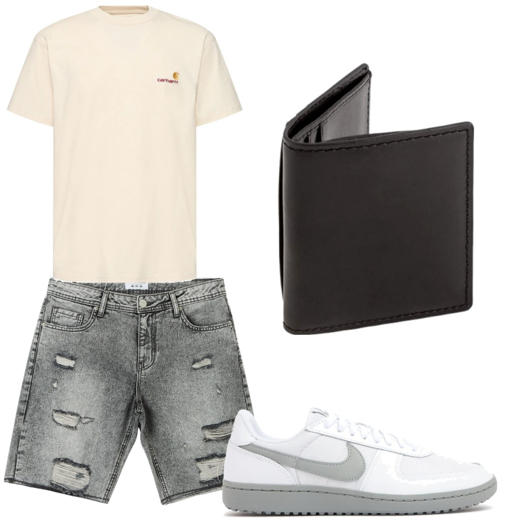 Outfit uomo - Summer. Stile Urban per Mare. Abbinamento con shorts, sneakers, t-shirt, portafogli.