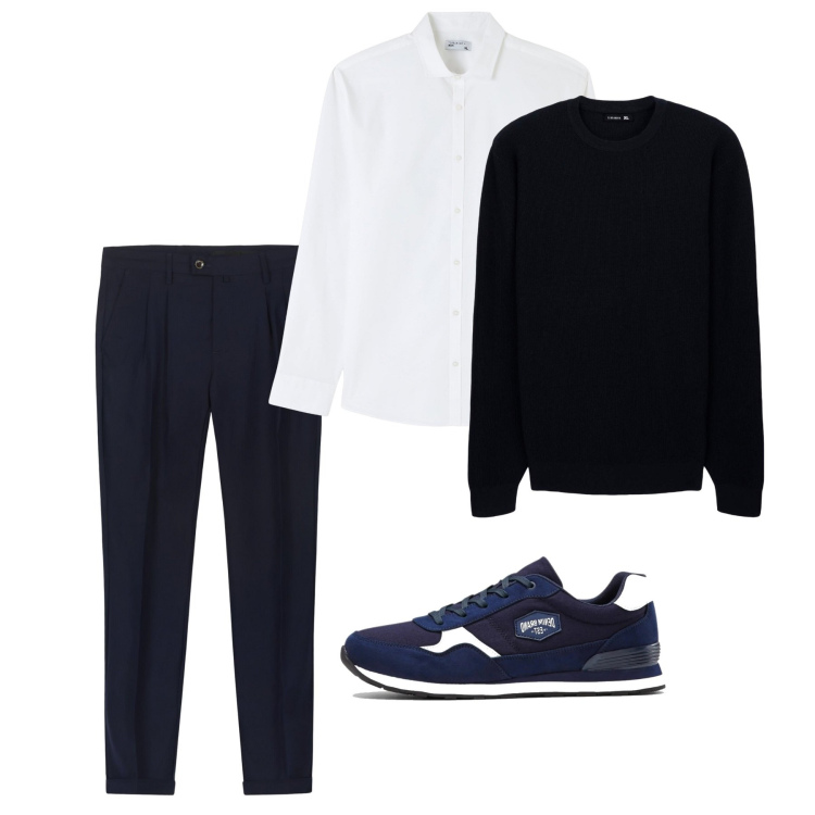 Outfit uomo - City. Stile Casual per Tutti i giorni. Abbinamento con sneakers, camicie, maglieria, pantaloni.