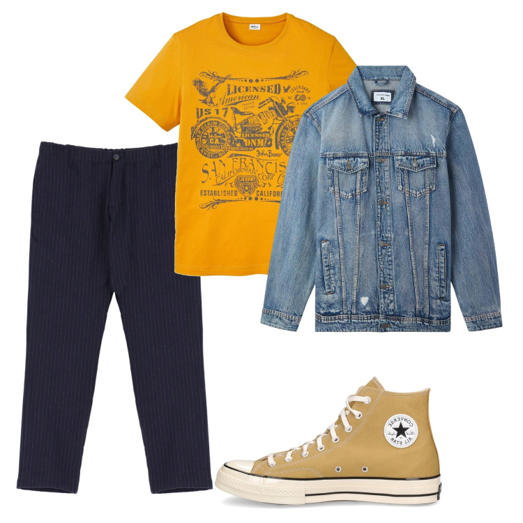 Outfit uomo - Marzo. Stile Casual per Tutti i giorni. Abbinamento con t-shirt, giacche, pantaloni, sneakers.