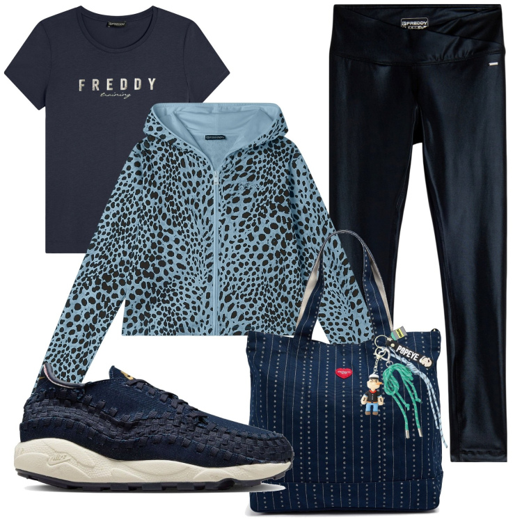Outfit donna - Non solo in palestra!. Stile Basic per Sport. Abbinamento con leggings, felpe con cappuccio, t-shirt, portachiavi, sneakers, borse tote.