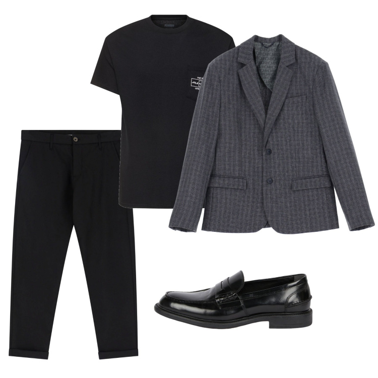 Outfit uomo - Serata urban. Stile Urban per Serata speciale. Abbinamento con pantaloni chino, giacche, scarpe stringate, t-shirt.