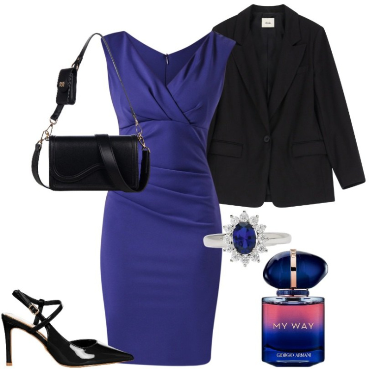 Outfit donna - Vivi secondo le tue regole. Stile Chic per Serata fuori. Abbinamento con profumi, anelli, vestiti a tubino, pochette, décolleté, blazer.