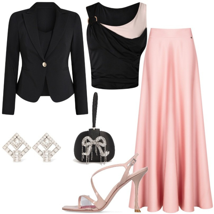 Outfit donna - Sandali romantici con disegno cuore. Stile Chic per Cerimonia. Abbinamento con blazer, gonne, top, pochette, orecchini, sandali in pelle.