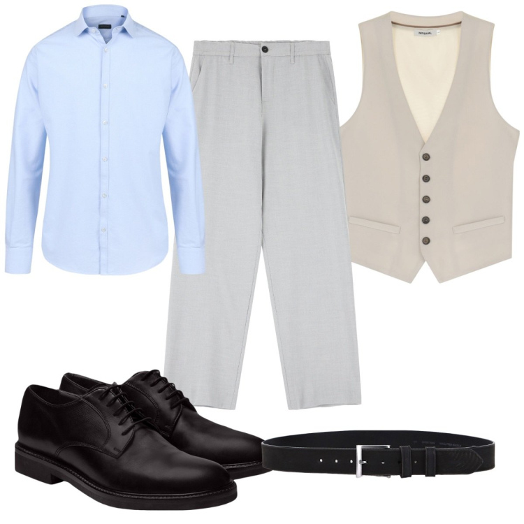 Outfit uomo - Total look #2094189. Stile Business/Elegante per Ufficio. Abbinamento con pantaloni, gilet, cinture, scarpe stringate, camicie.