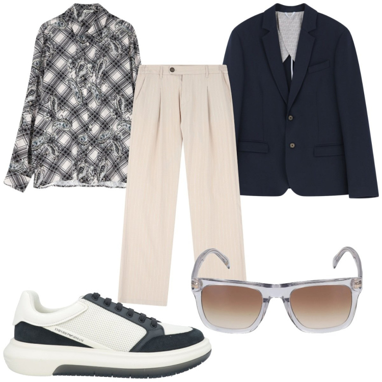 Outfit uomo - Total look #2094192. Stile Trendy per Tutti i giorni. Abbinamento con sneakers, pantaloni, camicie, giacche, occhiali da sole.
