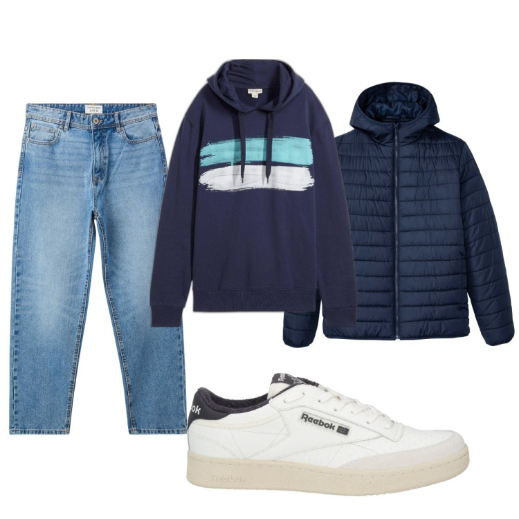 Outfit uomo - Total look #2094196. Stile Casual per Tutti i giorni. Abbinamento con sneakers, felpe con cappuccio, giacche, jeans.