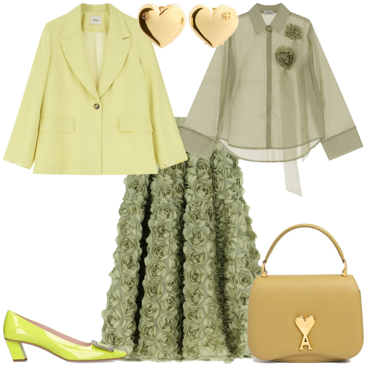 Outfit donna - Cerimonia evento speciale. Stile Romantica per Cerimonia. Abbinamento con blazer, gonne, camicie, orecchini, décolleté, borse a mano.