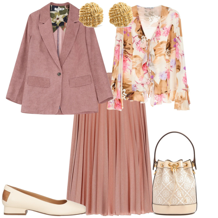 Outfit donna - Cerimonia evento ufficio. Stile Romantica per Cerimonia. Abbinamento con ballerine, gonne, blazer, camicie, borse a mano, orecchini.