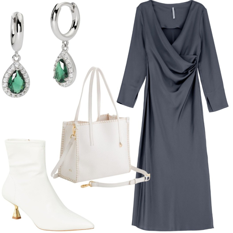 Outfit donna - Total look #2094209. Stile Chic per Serata fuori. Abbinamento con stivaletti, orecchini, vestiti, borse a mano.