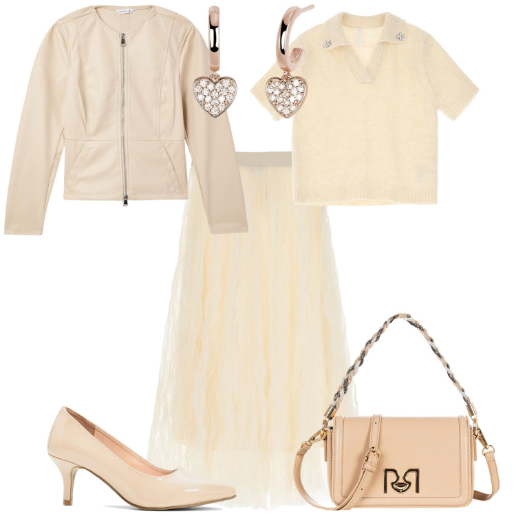 Outfit donna - Cerimonia evento serata speciale. Stile Romantica per Cerimonia. Abbinamento con décolleté, blazer, orecchini, borse a tracolla, maglieria, gonne lunghe.