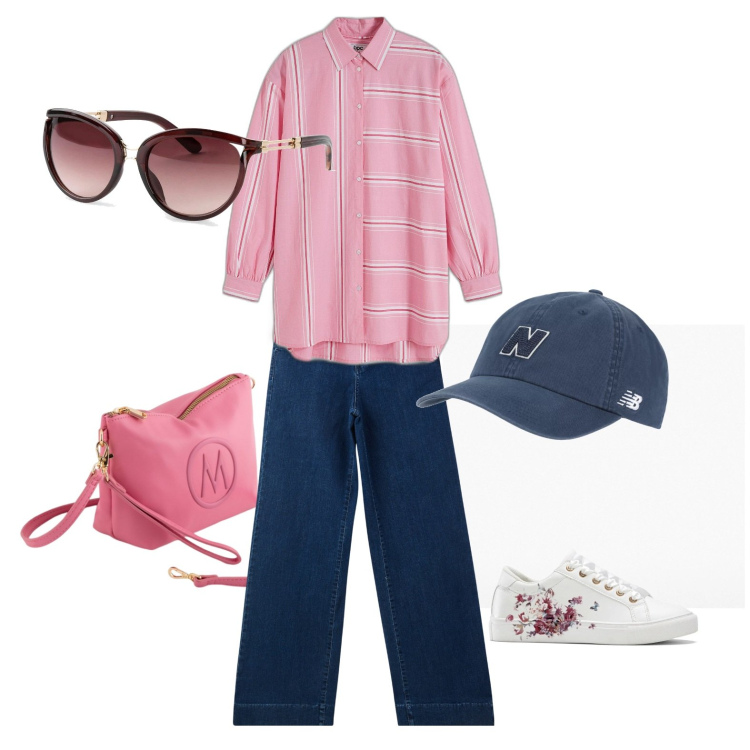 Outfit donna - Spring 2025. Stile Sporty chic per Tutti i giorni. Abbinamento con occhiali da sole, sneakers, camicie, jeans, cappelli, valigie.