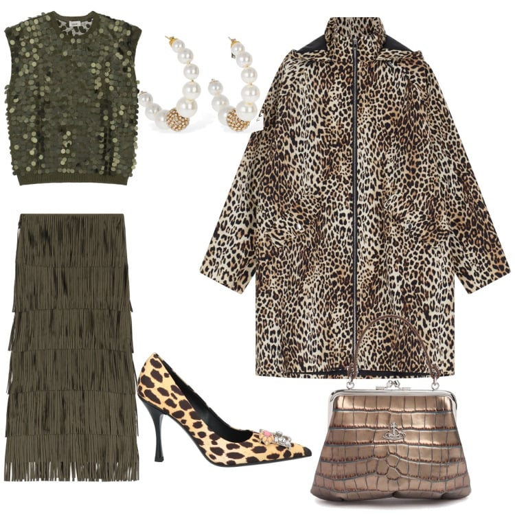 Outfit donna - Serata a cena con le amiche. Stile Trendy per Serata fuori. Abbinamento con décolleté, cappotti, gonne lunghe, top, orecchini, borse a mano.