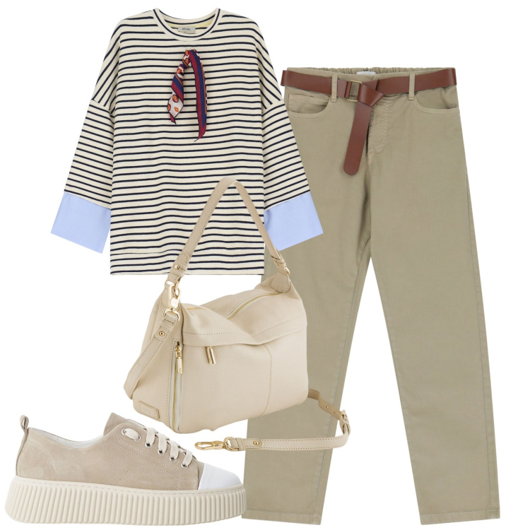 Outfit donna - City. Stile Casual chic per Tutti i giorni. Abbinamento con pantaloni, sneakers, felpe, borse a tracolla.