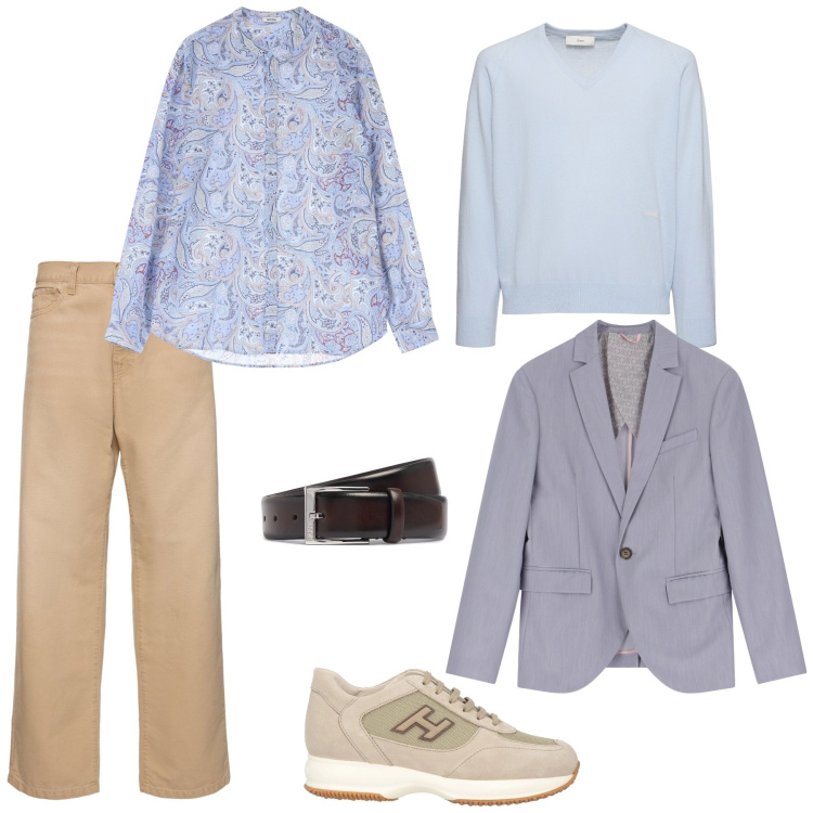 Outfit uomo - Una camicia a fantasia. Stile Casual per Tutti i giorni. Abbinamento con sneakers, camicie, giacche, cinture, pullovers, pantaloni.