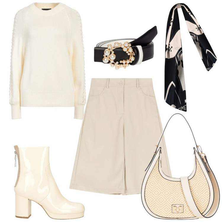 Outfit donna - Scontati al 70%. Stile Casual chic per Ufficio. Abbinamento con stivaletti, pullovers, borse a mano, sciarpe, bermuda, cinture.