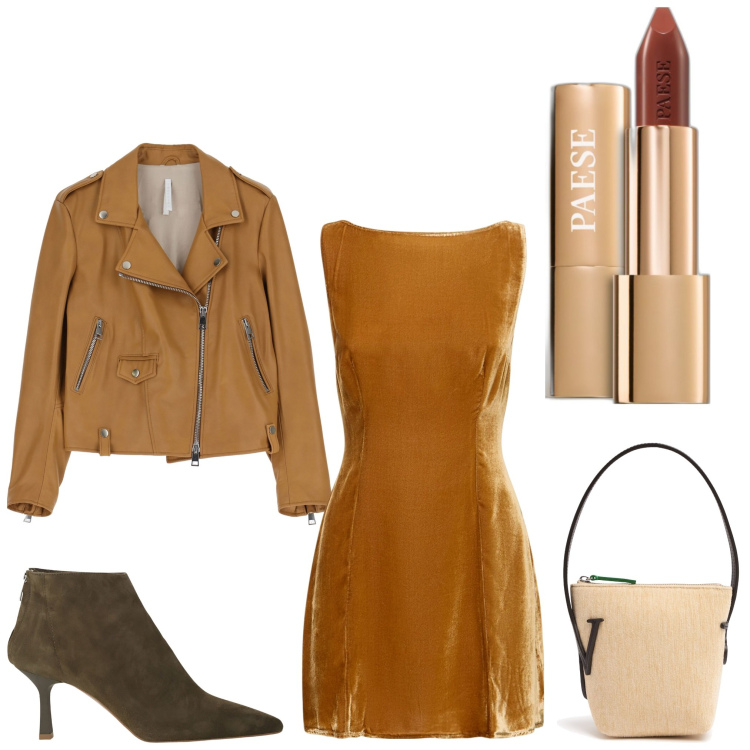 Outfit donna - Rock ma non troppo. Stile Chic per Serata fuori. Abbinamento con rossetti, giacche, stivaletti, vestiti, borse a spalla.