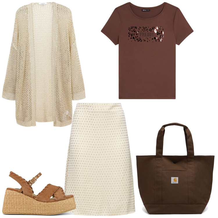 Outfit donna - Sandali. Stile Casual chic per Tutti i giorni. Abbinamento con kimono, t-shirt, zeppe, gonne, borse tote.