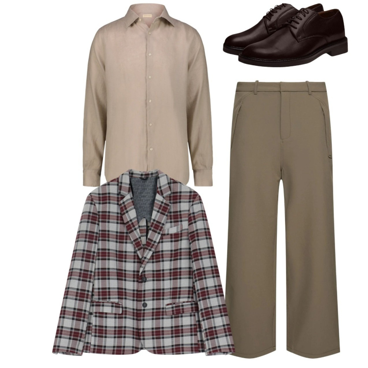 Outfit uomo - City. Stile Casual per Tutti i giorni. Abbinamento con giacche, scarpe stringate, camicie, pantaloni.