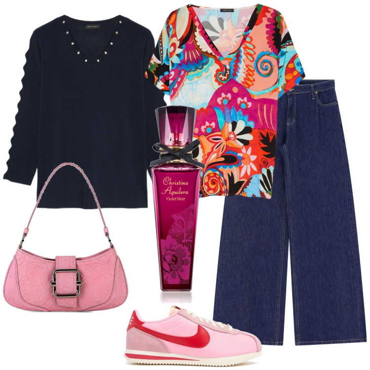 Outfit donna - Christina aguilera. Stile Casual chic per Tutti i giorni. Abbinamento con profumi, jeans, maglieria, bluse, borse a spalla, sneakers.