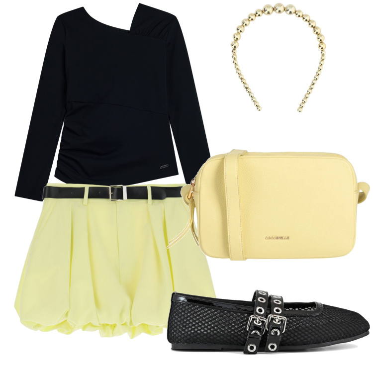 Outfit donna - Palloncino. Stile Preppy per Tutti i giorni. Abbinamento con borse a tracolla, minigonne, maglieria, cerchietti, ballerine.