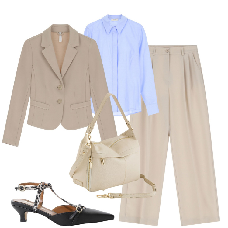 Outfit donna - City. Stile Urban per Tutti i giorni. Abbinamento con décolleté, pantaloni, blazer, camicie, borse a tracolla.