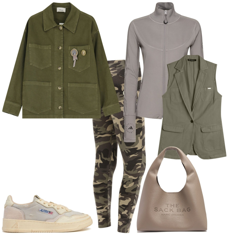 Outfit donna - Cerimonia evento serata glamour. Stile Sporty chic per Tutti i giorni. Abbinamento con gilet, pantaloni skinny, blazer, sneakers, shopping bag, top.