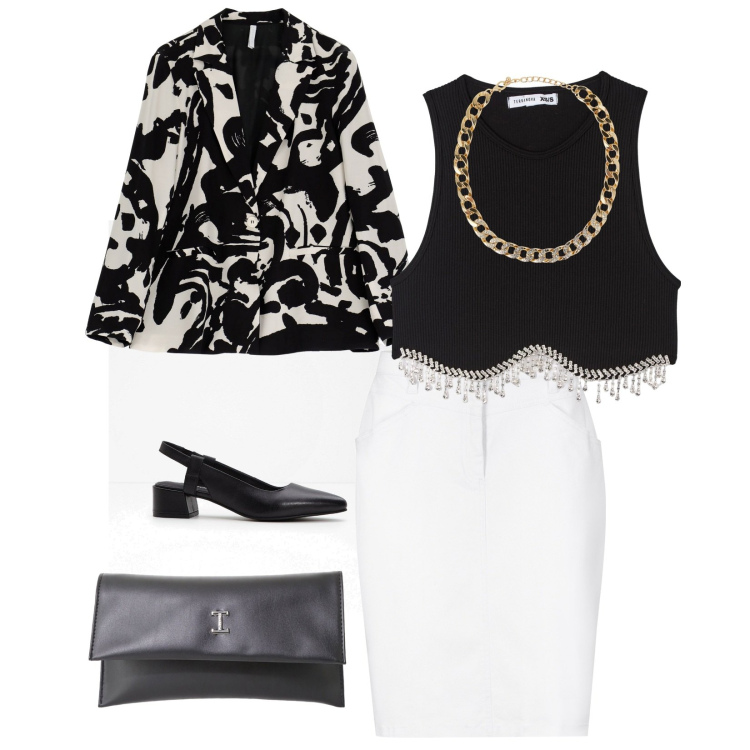 Outfit donna - Cerimonia in famiglia. per Cerimonia. Abbinamento con gonne, décolleté, collane, top, blazer, pochette.