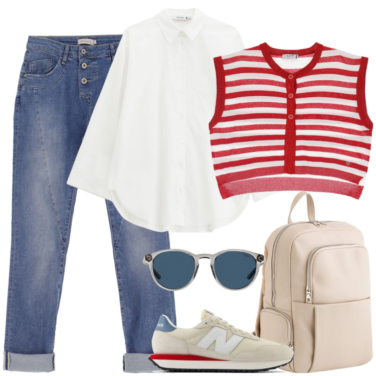 Outfit donna - Alla francese. Stile Casual per Tutti i giorni. Abbinamento con sneakers, jeans slim fit, gilet, camicie, occhiali da sole, zaini.