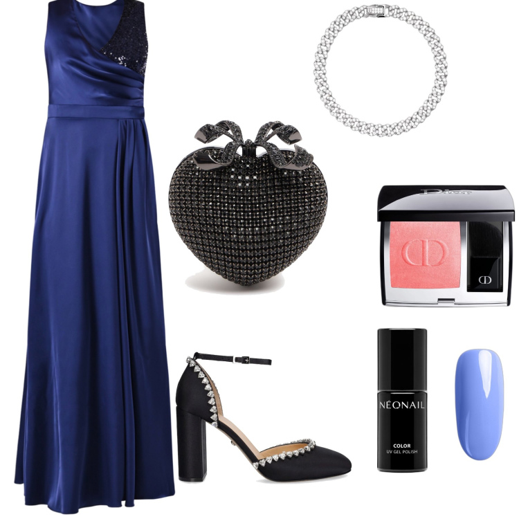 Outfit donna - Elegantissima. Stile Chic per Serata fuori. Abbinamento con blush, smalti, braccialetti, vestiti lunghi, pochette, décolleté.