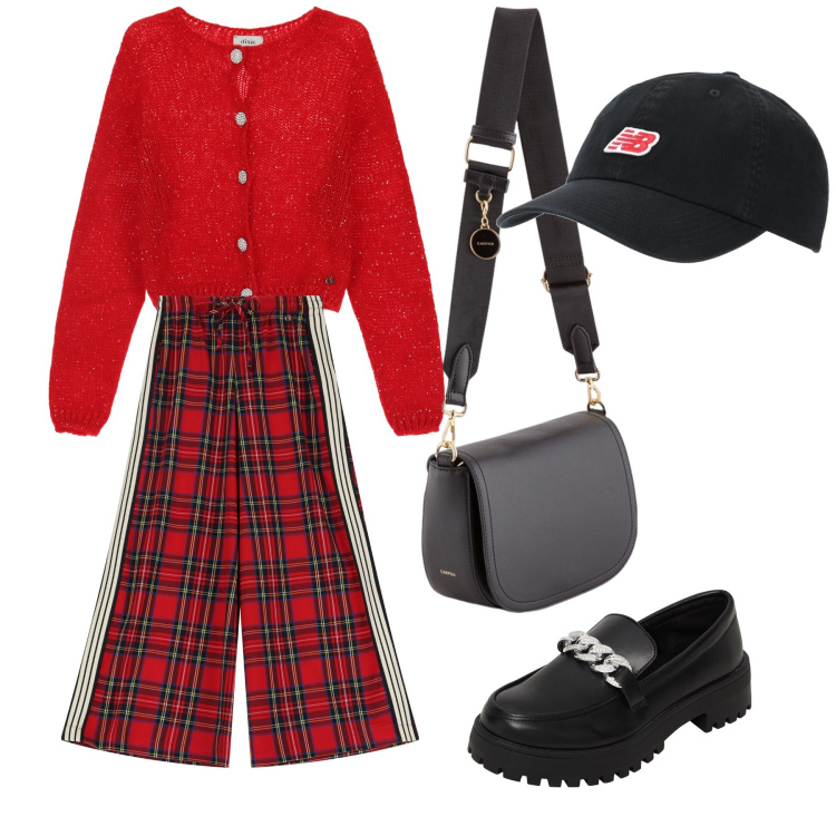 Outfit donna - Scottish style. Stile Casual chic per Tutti i giorni. Abbinamento con mocassini, cappelli, cardigans, pantaloni, borse a tracolla.