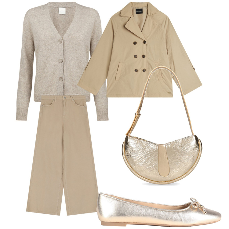 Outfit donna - Città. Stile Urban per Tutti i giorni. Abbinamento con ballerine, trench, jeans, cardigans, borse a spalla.