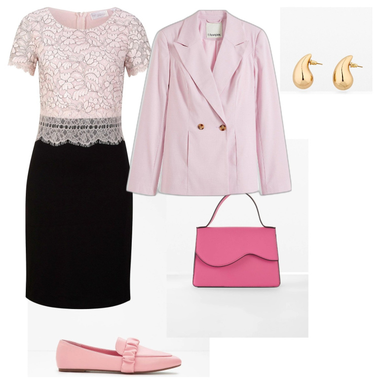 Outfit donna - Cerimonia Bonprix di tendenza. per Cerimonia. Abbinamento con vestiti, mocassini, orecchini, blazer, borse a tracolla.