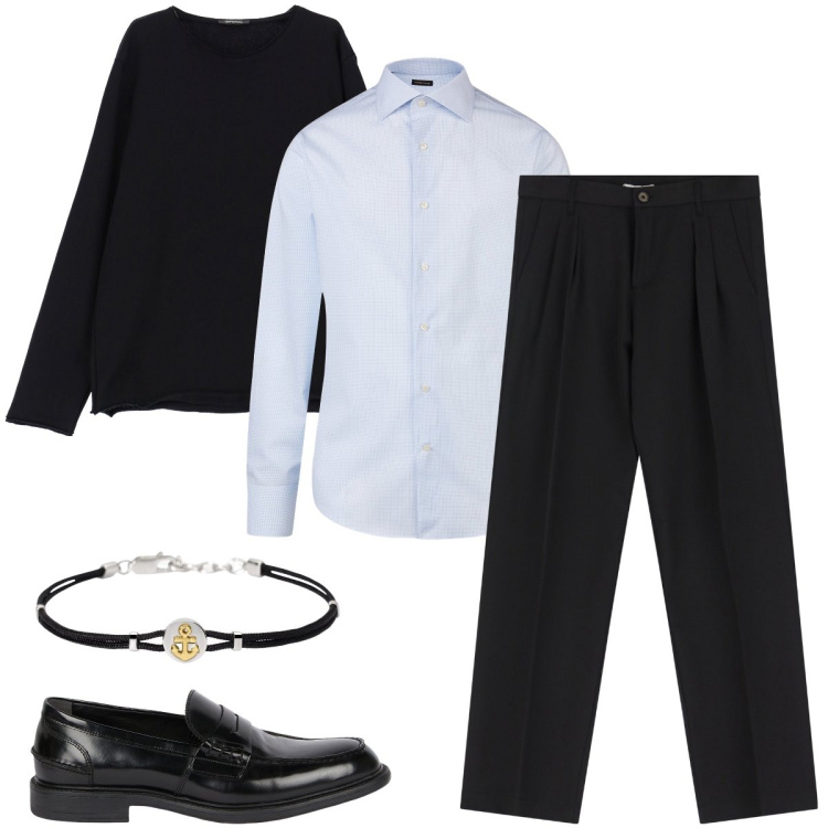 Outfit uomo - Serata elegante. Stile Business/Elegante per Serata speciale. Abbinamento con braccialetti, felpe, pantaloni, camicie, scarpe stringate.