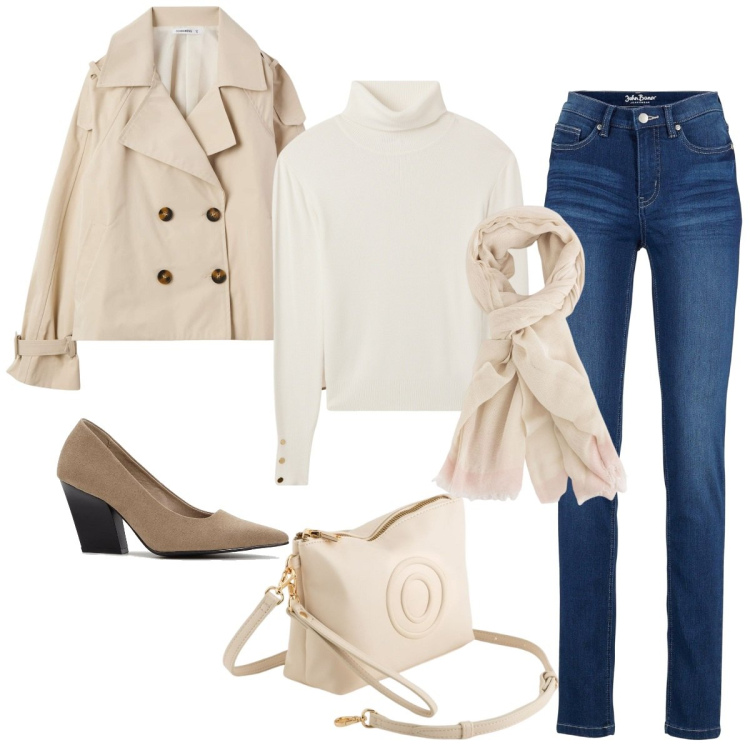 Outfit donna - Bantoa -mid season sale. Stile Casual chic per Tutti i giorni. Abbinamento con jeans, décolleté, trench, maglieria, valigie, portafogli.