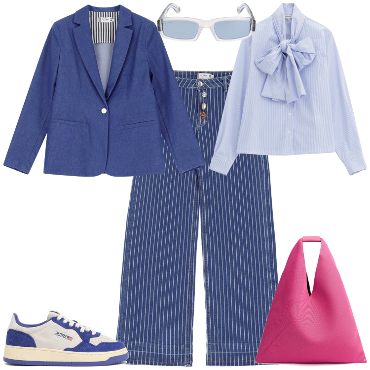 Outfit donna - Total look #2094891. Stile Sporty chic per Tutti i giorni. Abbinamento con jeans, camicie, blazer, shopping bag, sneakers, occhiali da sole.