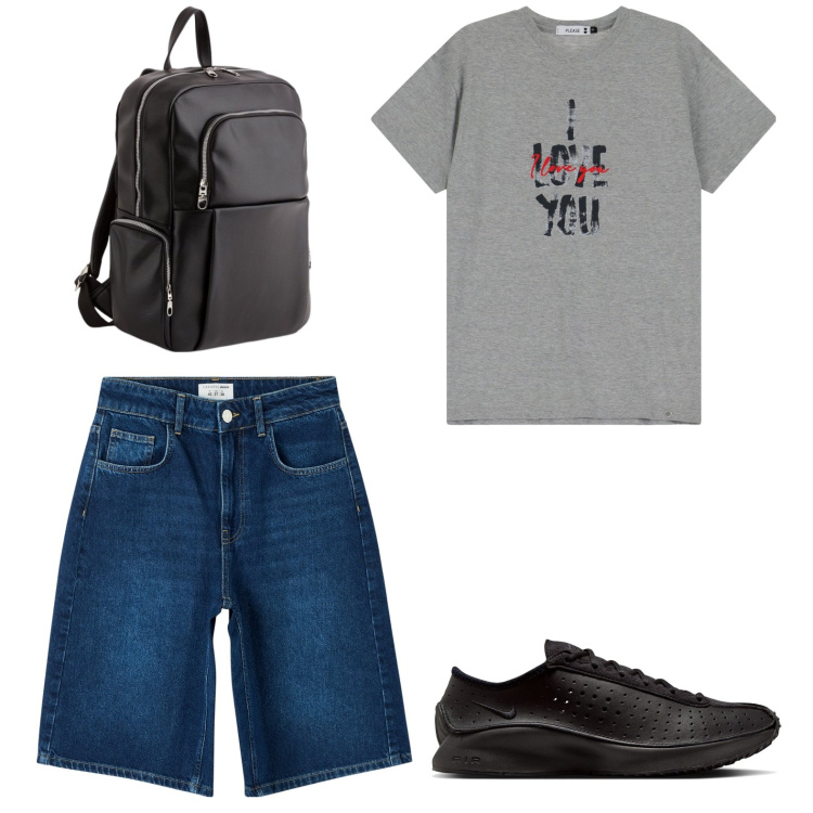 Outfit donna - Total look #2094893. Stile Basic per Tutti i giorni. Abbinamento con bermuda, t-shirt, zaini, sneakers.