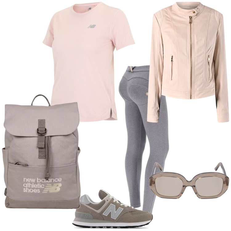 Outfit donna - Sport chic. Stile Sporty chic per Tutti i giorni. Abbinamento con zaini, sneakers, t-shirt, blazer, pantaloni skinny, occhiali da sole.